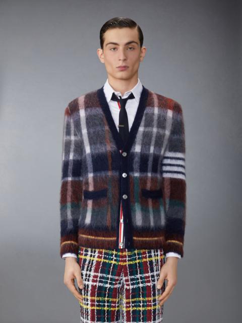 Brushed Mohair Gingham Hector Tartan Check Jacquard 4-Bar Cardigan