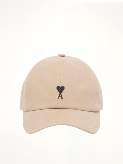 AMI Paris Red Ami De Coeur Embroidery Cap in Beige Taupe