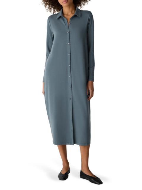 EILEEN FISHER Eileen Fisher Long Sleeve Oval Jersey Shirtdress in Eucalyptus at Nordstrom