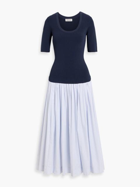 SIMKHAI Patton striped cotton-poplin and ribbed-knit midi dress