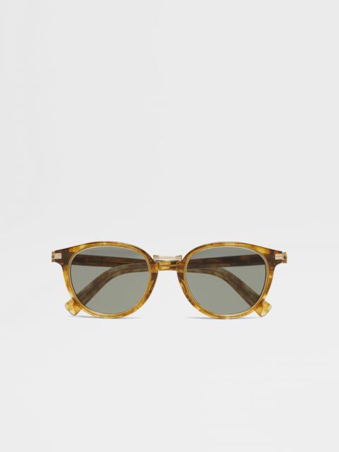 ZEGNA TRANSPARENT LIGHT BROWN ACETATE AND TITANIUM SUNGLASSES