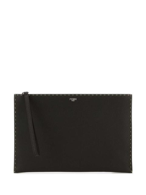 FENDI Fendi Men Dark Brown Leather Clutch