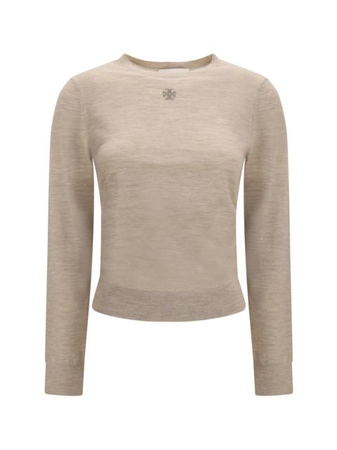 TORY BURCH Tory Burch T Logo Wool Sweater Light Beige Melange
