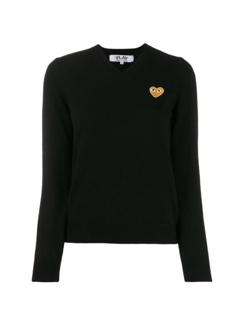 Comme des Garçons PLAY WOMENS V-NECK PULLOVER WITH GOLD HEART - BLACK