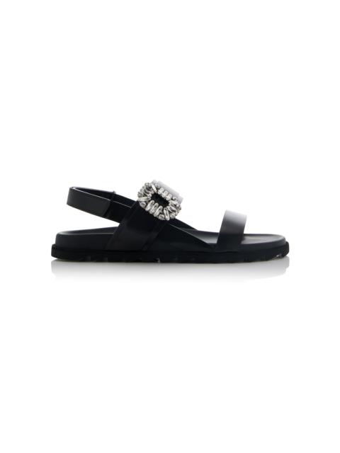 Roger Vivier Slidy Viv Crystal-Embellished Leather Sandals black