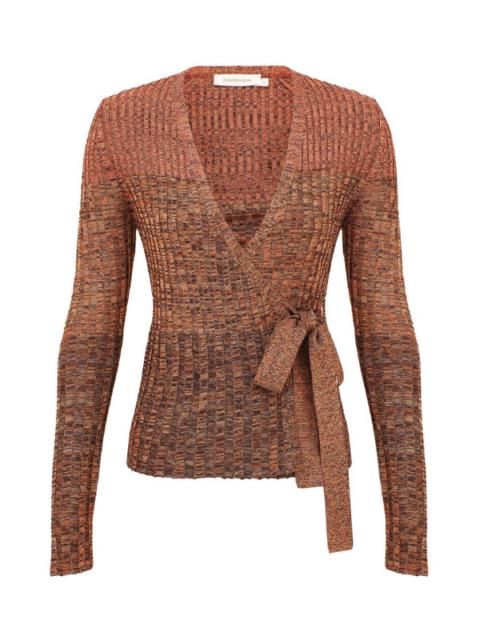 Zimmermann Mouline Rib Wrap Top in Chocolate Multi