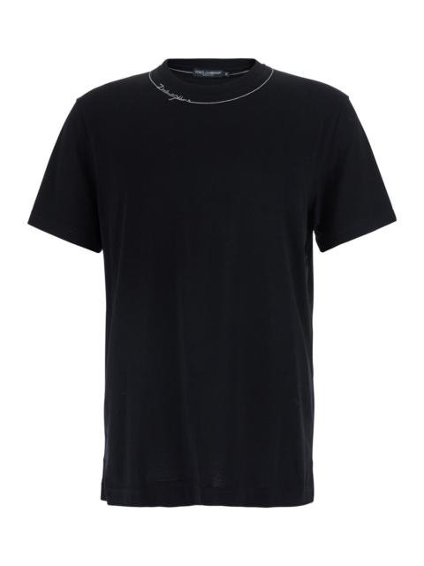 Dolce & Gabbana Dolce & Gabbana Men Black Crew Neck T-Shirt With Logo Lettering On The Neck In Cotton For Men