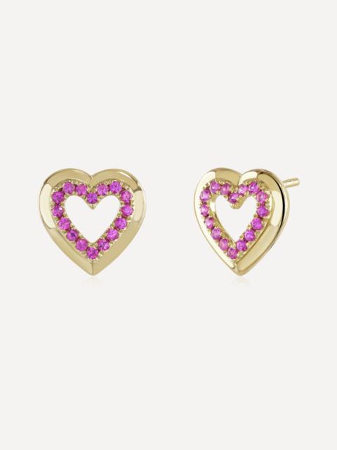 ROXANNE FIRST 14ct Gold Pink Sapphire Heart Stud Earrings