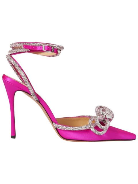 MACH & MACH Women Pink Double Bow Crystal-embellished Silk-satin Point-toe Pumps
