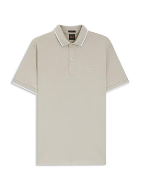 BOSS LOGO-PATCH SLIM-FIT POLO SHIRT IN STRETCH COTTON