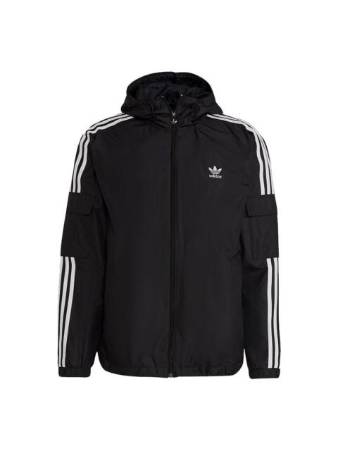 adidas Men's adidas originals 3-Stripes Wb Casual Sports Woven Hooded Jacket Black H06683