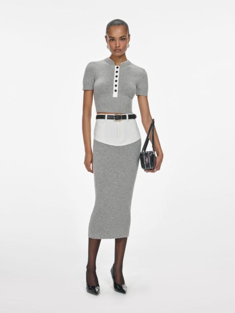 self-portrait Grey Knit Denim Insert Midi Skirt