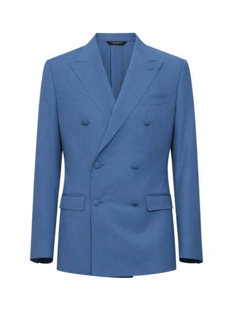 Dolce & Gabbana Dolce & Gabbana Men Avio Blue Wool Poplin Double-Breasted Jacket