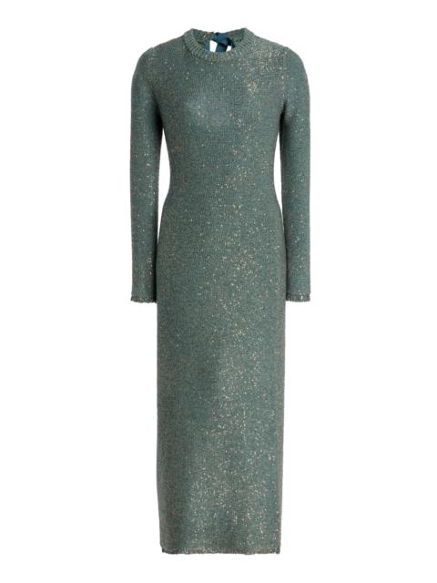 Altuzarra Exclusive Open-Back Sequined Wool-Blend Knit Midi Dress blue