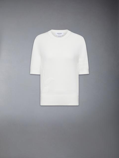 Thom Browne FEATHER INTARSIA POINTELLE 4-BAR TEE