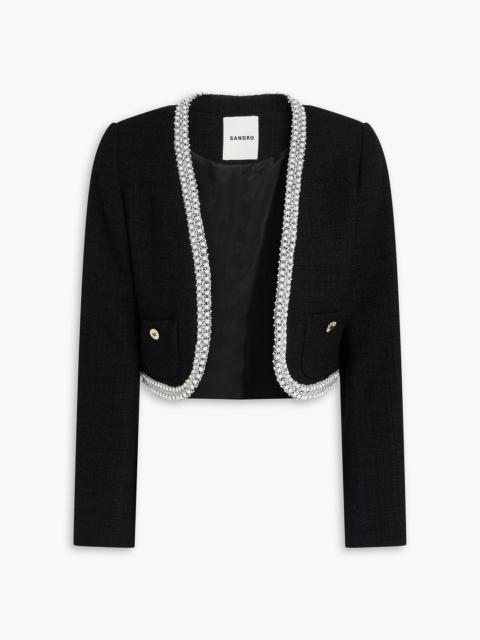 Sandro Cropped embellished cotton-blend tweed jacket