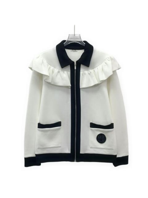 Miu Miu Miu Miu Ruffle Hem Cotton Zip Long Sleeve Jacket White