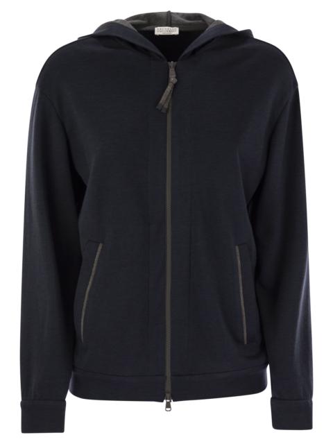 Brunello Cucinelli Brunello Cucinelli Women Cotton And Silk Interlock Hooded Topwear With Precious Stripe
