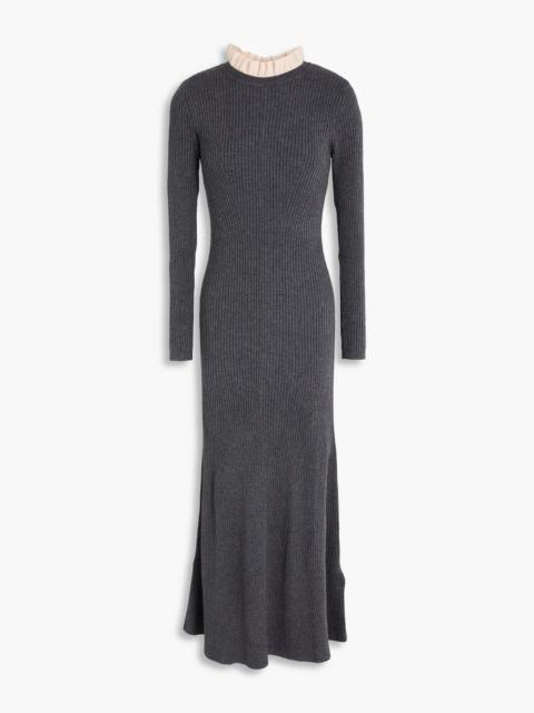 Sandro Ruffled ribbed-knit midi dress