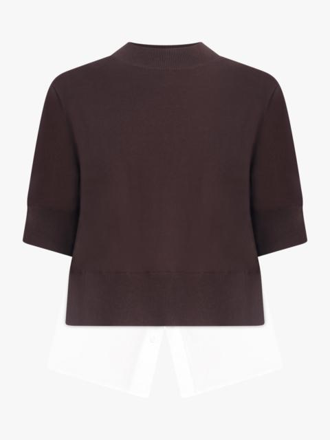 sacai KNIT S/S PULLOVER WITH SHIRT PANELLING | BROWN/OFF WHITE