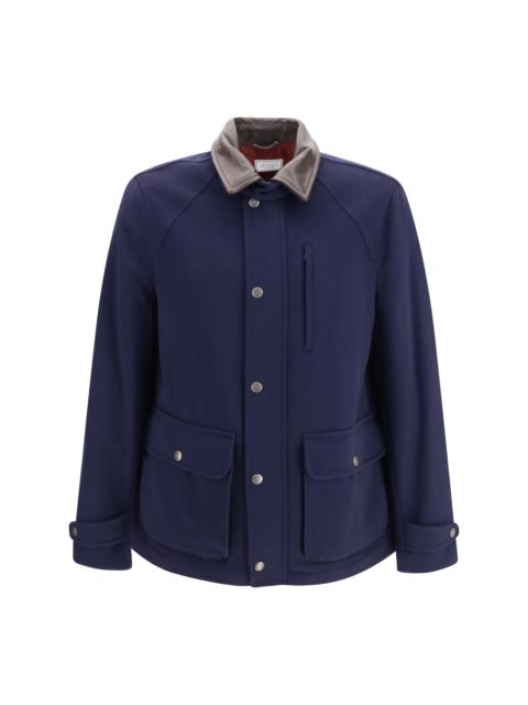 Brunello Cucinelli Brunello Cucinelli Virgin Wool Jacket with Nappa Inserts Blue