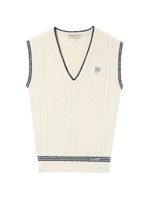 cable-knit embroidered vest