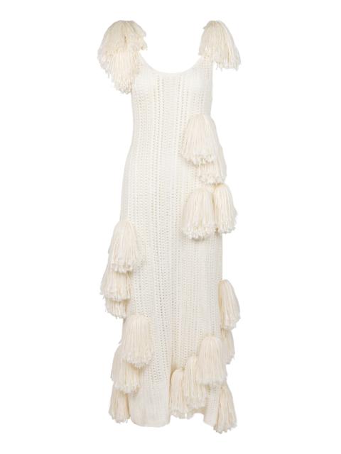 HEIRLOME Pom Pom Silk Midi Dress ivory