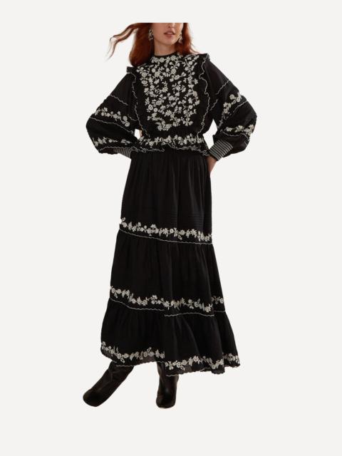 FARM RIO Black Embroidered Ruffle Long Sleeve Blouse