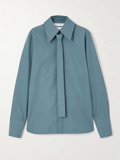 Cotton-poplin shirt with tie Sage green