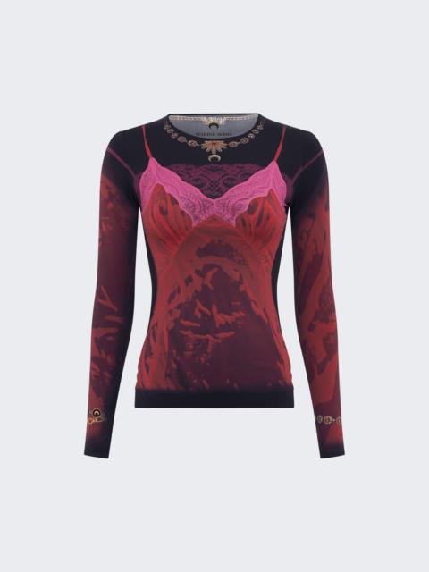 Marine Serre Wet Nuisette Printed Jersey Crewneck Top Ribbon Red
