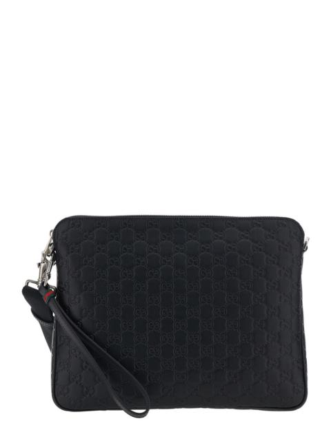GUCCI Gucci Men 'Emblem' Black Shoulder Bag With Adjustable And Removable Shoulder Strap And All-Over Embo