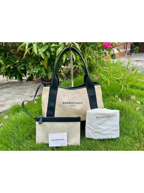 BALENCIAGA Authentic Balenciaga Navy Cabas Small in Beige Tote Bag