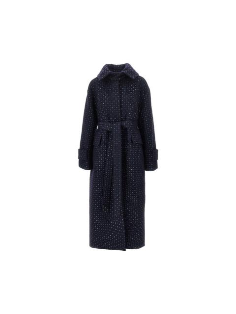 PINKO Pinko Full-strass Wool Long Coat Blue