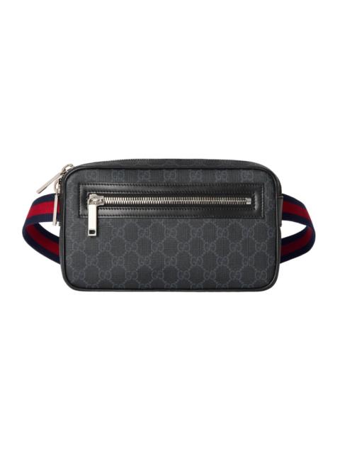 GUCCI GUCCI $1450 Black GG Canvas With Zip Pocket Belt Bag New And