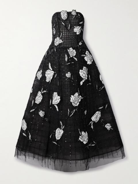 CAROLINA HERRERA Strapless Appliquéd Embellished Tulle Gown