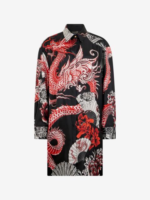 Roberto Cavalli Short dress black with red and white dragon print