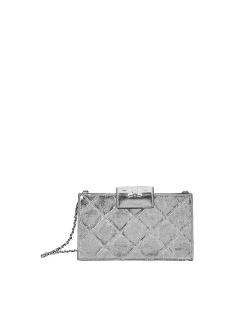 Other Designers Tory Burch Fleming Mini Metallic Crossbody Bag With Chain Shoulder Strap And Quilted Design In Leath