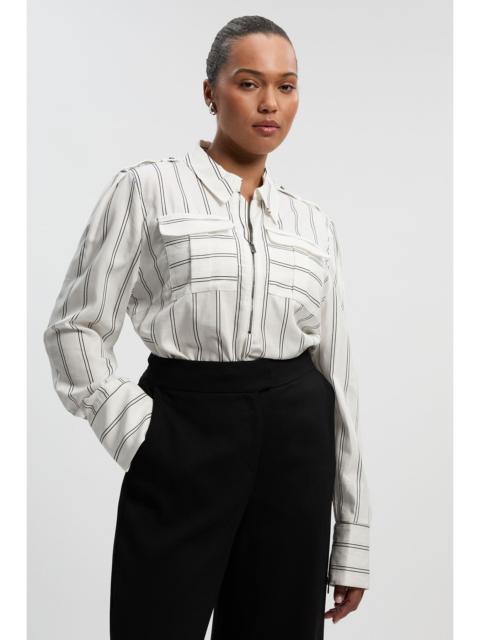 KAREN MILLEN Plus Size Bold Stripe Cotton Woven Utility Shirt