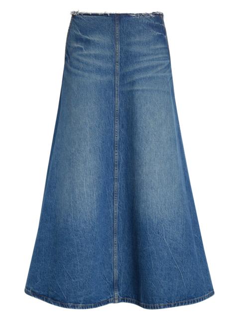 Alexander Wang Alexander Wang Raw Cut Waist Low Rise Denim A-Line Skirt in Vintage Marbled Blue at Nordstrom
