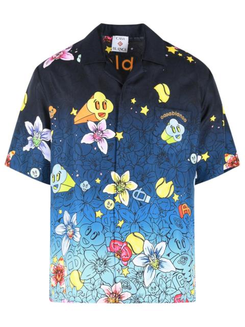 CASABLANCA Casablanca 'Graffiti Repeat' Blue Silk Shirt Men