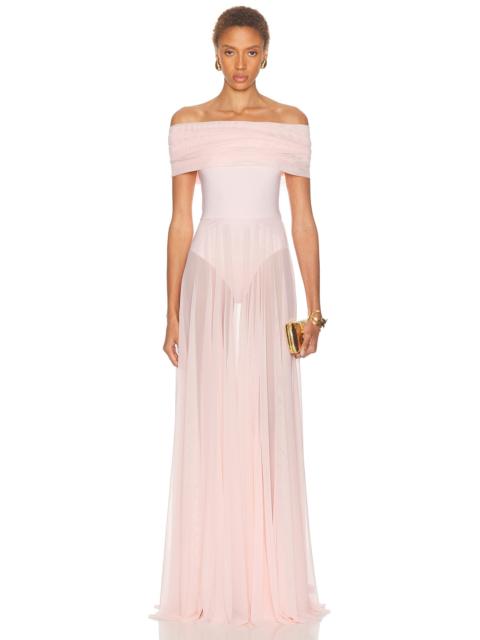 NORMA KAMALI Sleeveless Cowl Neck Combo Flared Gown