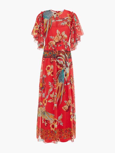 REDValentino Gathered printed cotton and silk-blend voile midi dress