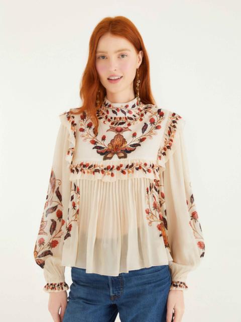 FARM RIO Cream Berry Garden Long Sleeve Blouse