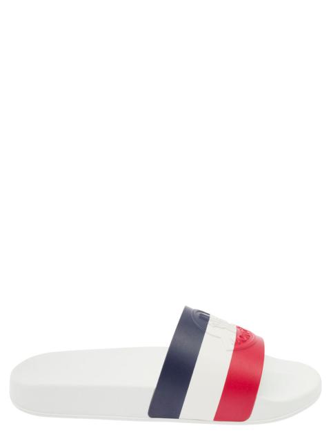 Moncler Men 'Basile' White Slide With Logo In Rubber Man