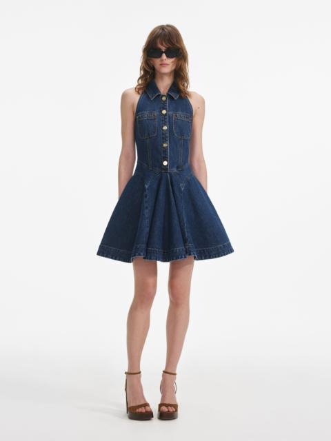 self-portrait Denim Sleeveless Flared Mini Dress