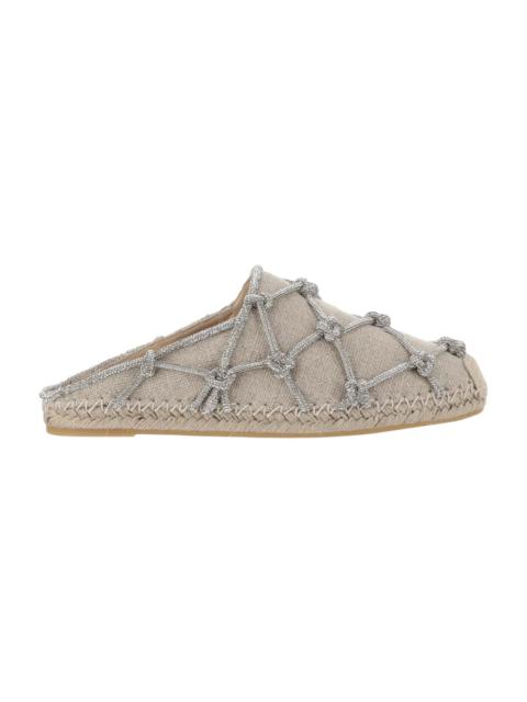 Resort Linen Mules With 15mm Crystal Mesh
