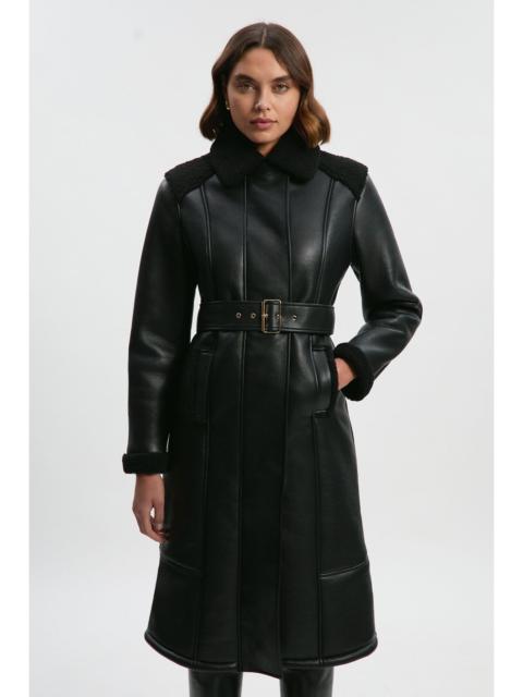 KAREN MILLEN Faux Fur Aviator Longline Coat