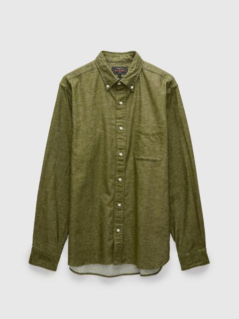 BEAMS PLUS Solid Flannel Button-Down Shirt in Olive