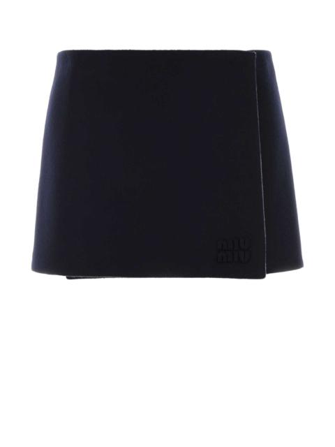 Miu Miu Miu Miu Women Midnight Blue Wool Blend Reversible Mini Skirt