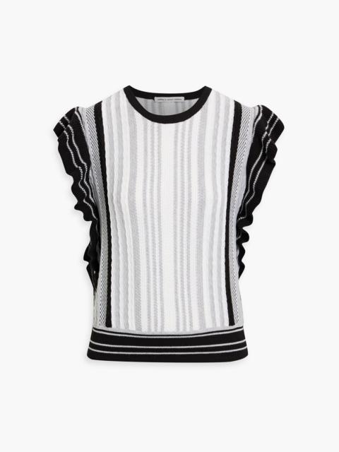 Other Designers Ruffled striped jacquard-knit cotton top